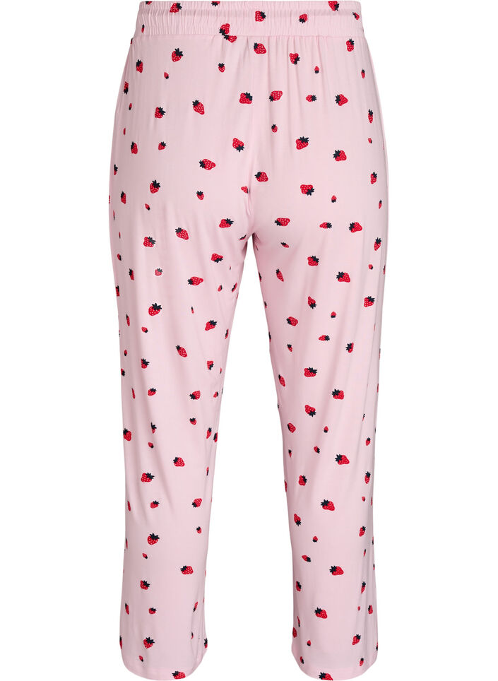 Pyjamahousut pehme&auml;st&auml; jersey-materiaalista, korkea vy&ouml;t&auml;r&ouml; ja hedelm&auml;kuosi, Vaaleanpunainen, Packshot image number 1