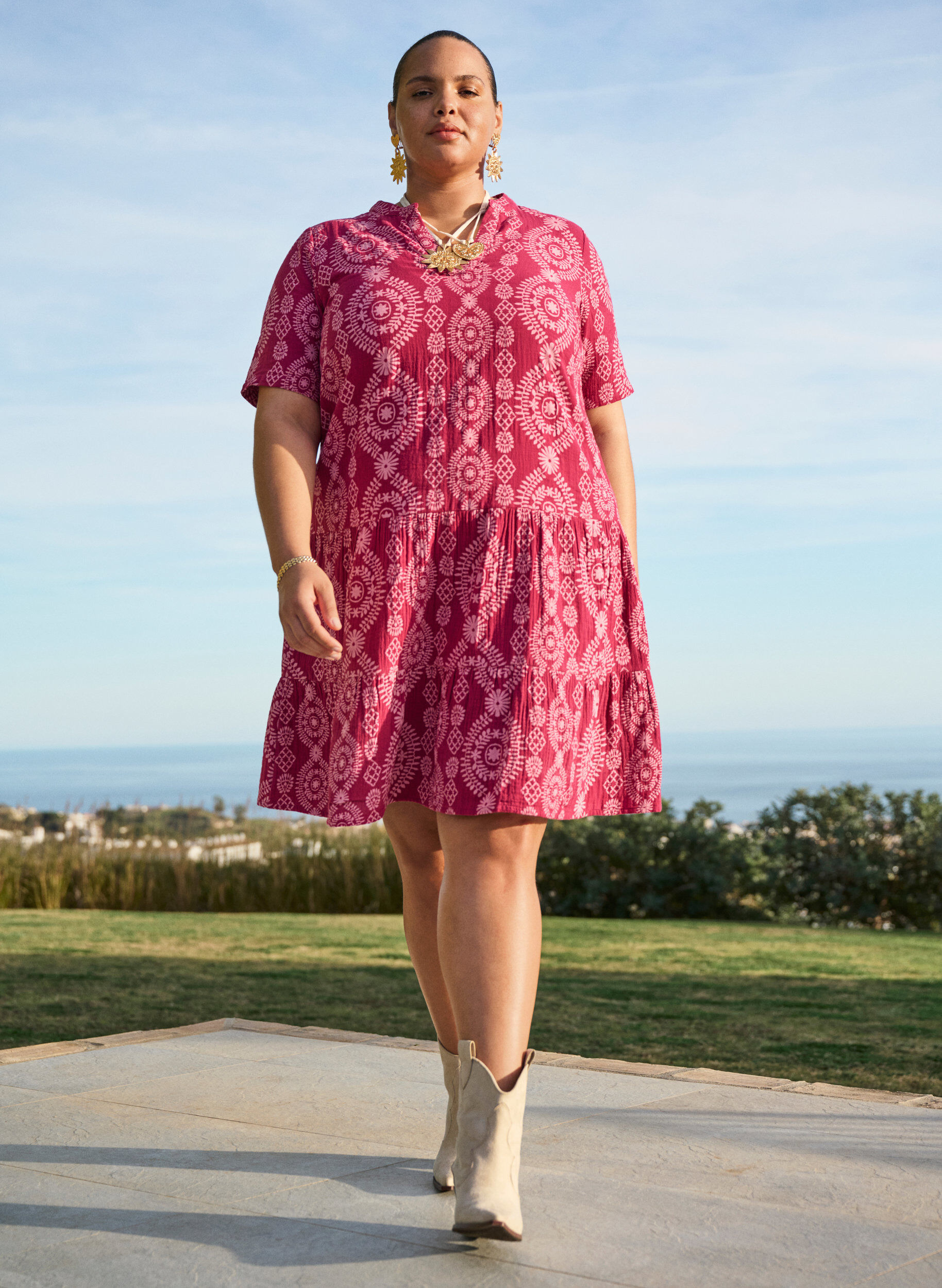 Zizzi Lyhyt mekko puuvillamusliinista kuosilla, 9992, Image image number 0