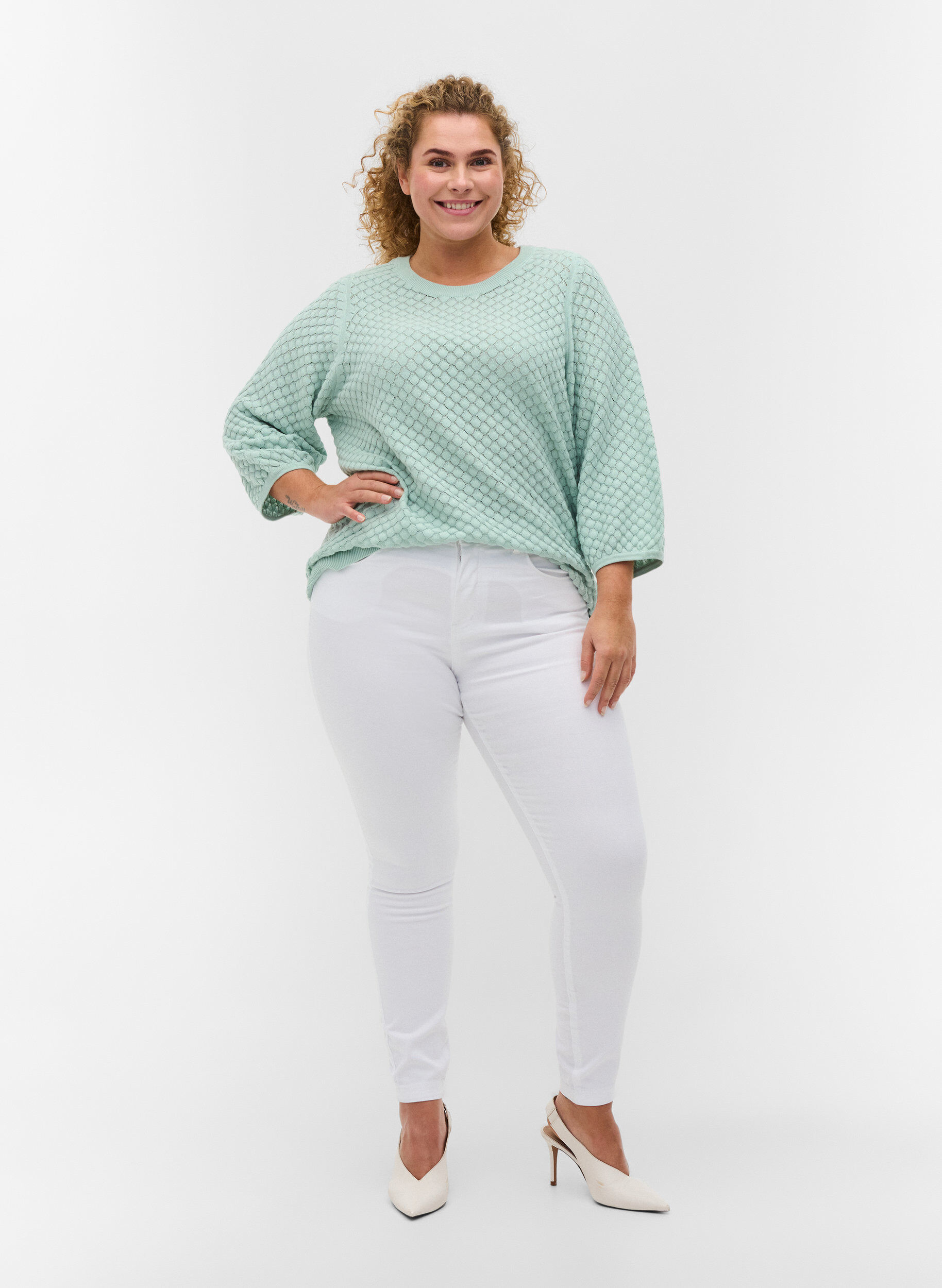 ZizziSuper slim Amy-farkut korkealla vy&ouml;t&auml;r&ouml;ll&auml;, White, Model image number 4