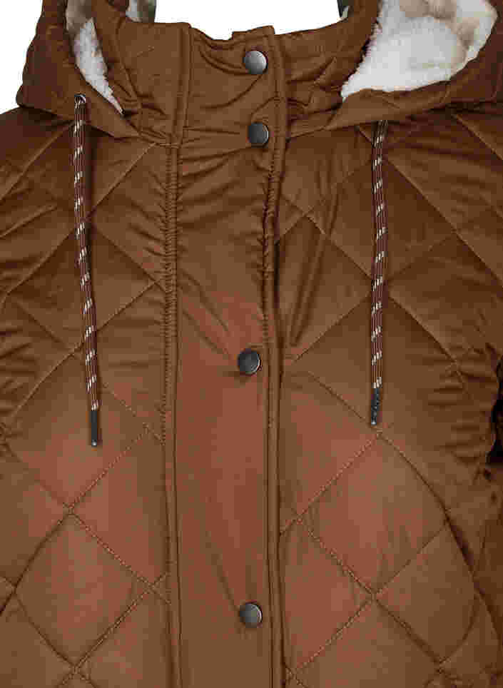 Tikattu takki hupulla ja säädettävällä vyötäröllä, Toffee, Packshot image number 2