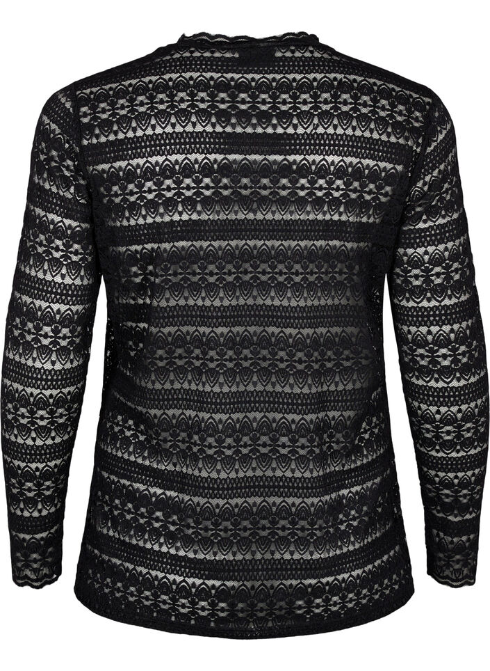 Pitkähihainen pitsipusero, Black, Packshot image number 1