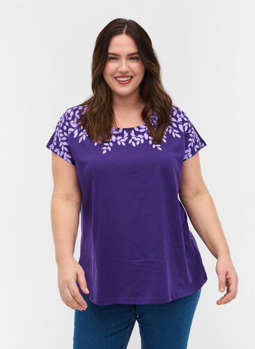 Puuvillainen t-paita printtiyksityiskohdilla , Violet Ind Mel Feath, Model image number 0