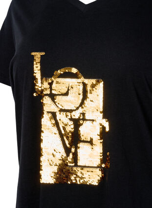 Puuvillainen t-paita, jossa on paljetteja, Black w. Love, Packshot image number 2