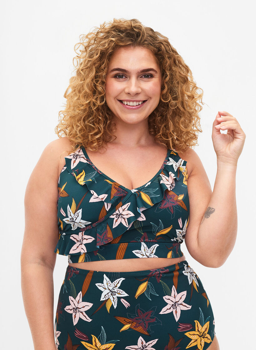 Kukallinen bikiniyl&auml;osa r&ouml;yhel&ouml;ll&auml;, Vihre&auml;, Model image number 0