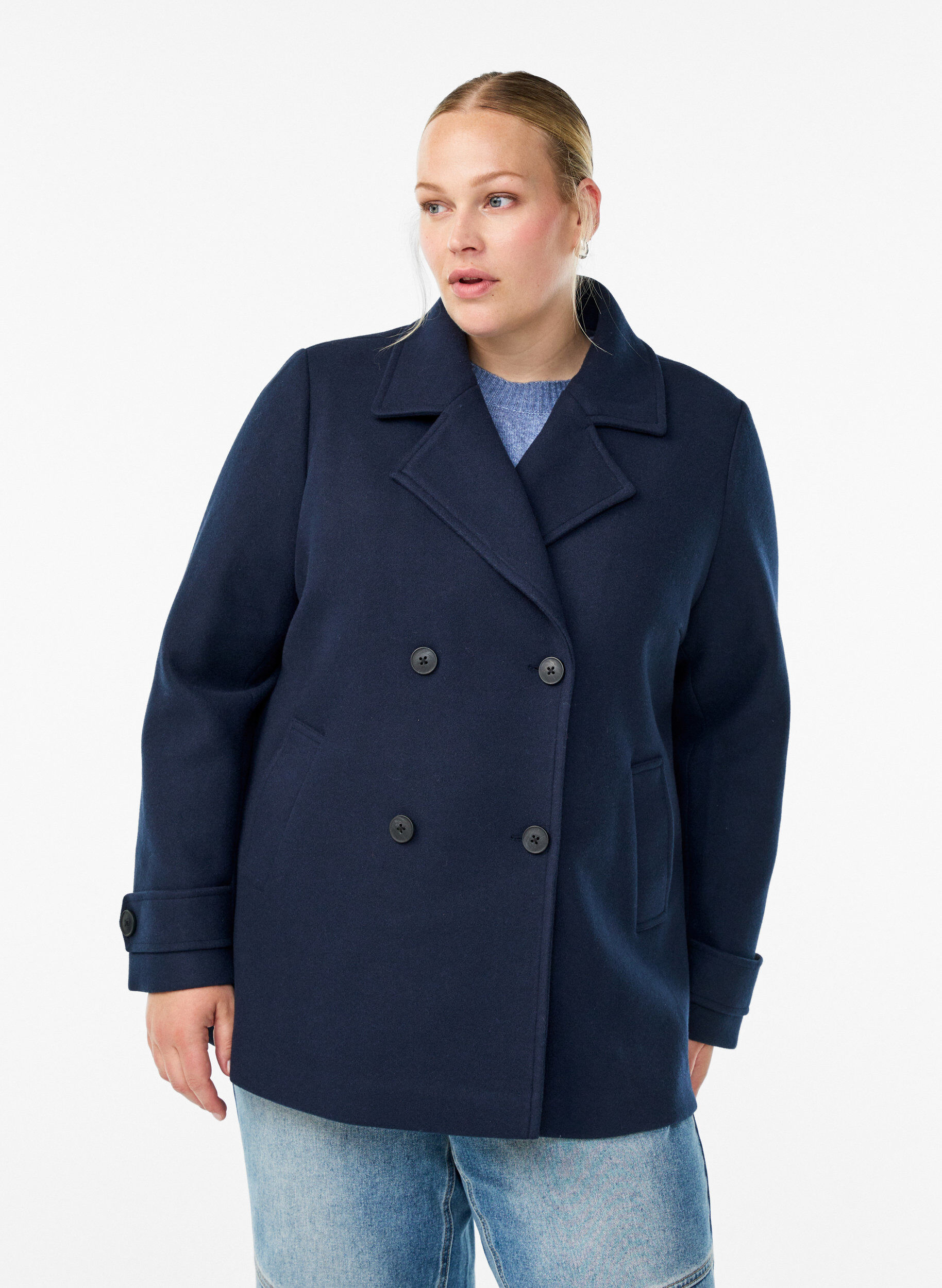 ZizziLyhyt takki kaksoisnapituksella, Sininen, Model image number 0