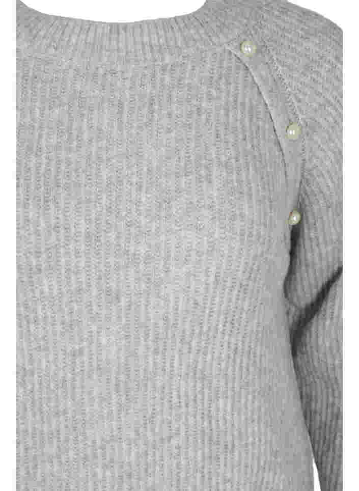 Meleerattu neulepaita helminapeilla, Light Grey Melange, Packshot image number 2