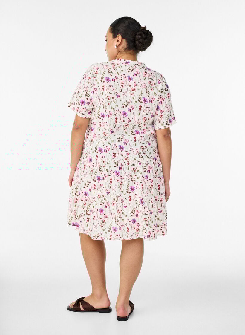 Lyhyt A-linjainen mekko puuvillamusliinista, Beige, Model image number 2