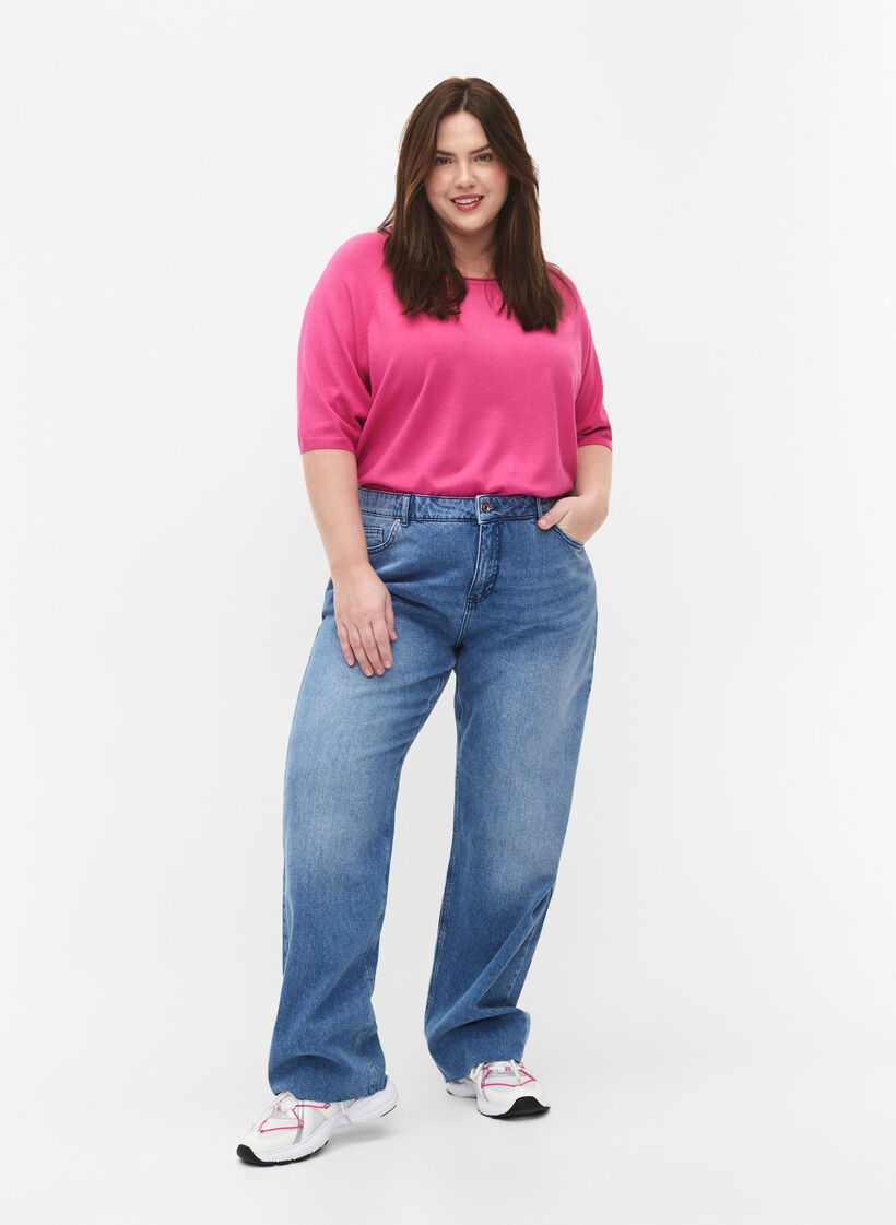 Viskoosineulepusero, jossa on 3/4-pituiset hihat, Raspberry Rose, Model image number 2