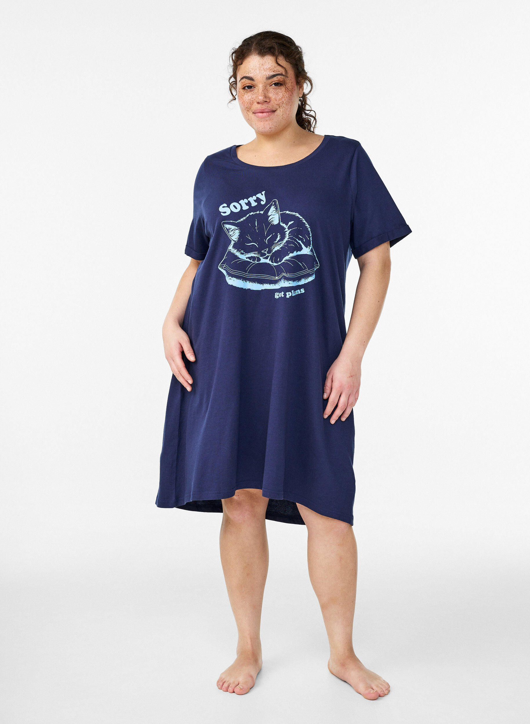 ZizziLyhythihainen y&ouml;paita luomupuuvillaa, Sininen, Model image number 0