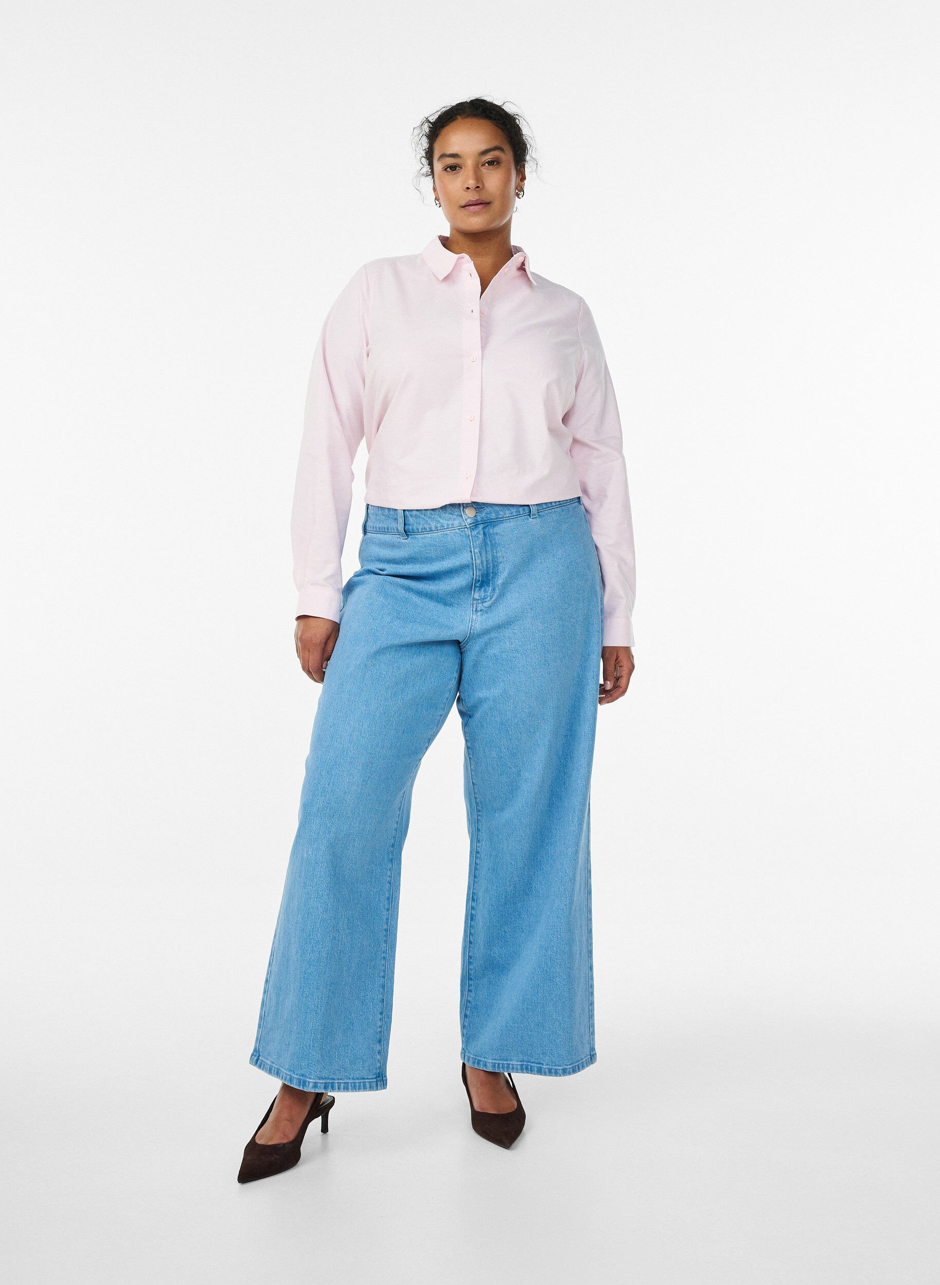 Zizzi Pitk&auml;hihainen puuvillapaita, Vaaleanpunainen, Model image number 1