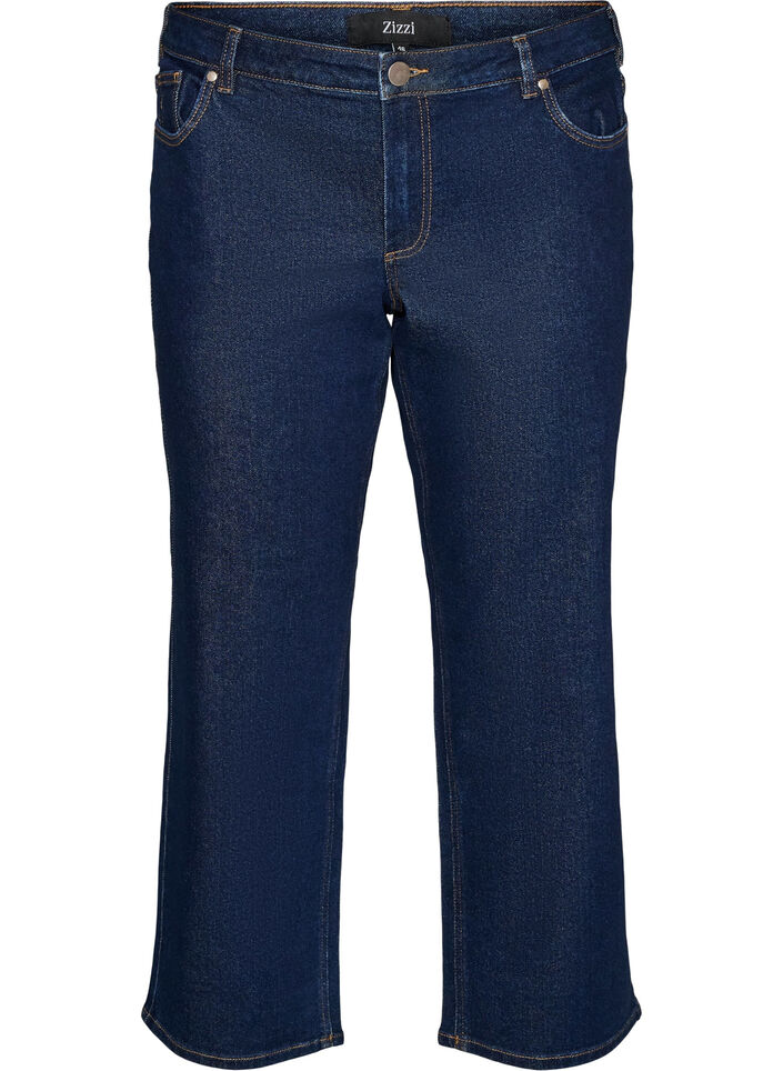 Cropped straight fit -farkut normaalilla vy&ouml;t&auml;r&ouml;ll&auml;, Sininen, Packshot image number 0