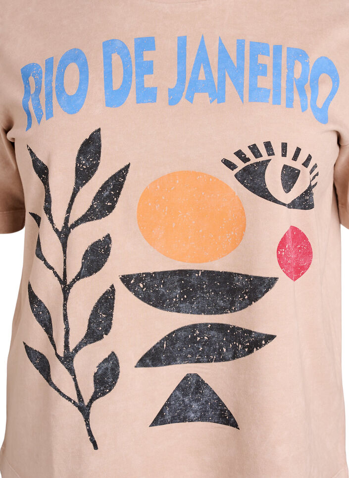 Puuvillainen T-paita etupainatuksella, Beige, Packshot image number 2