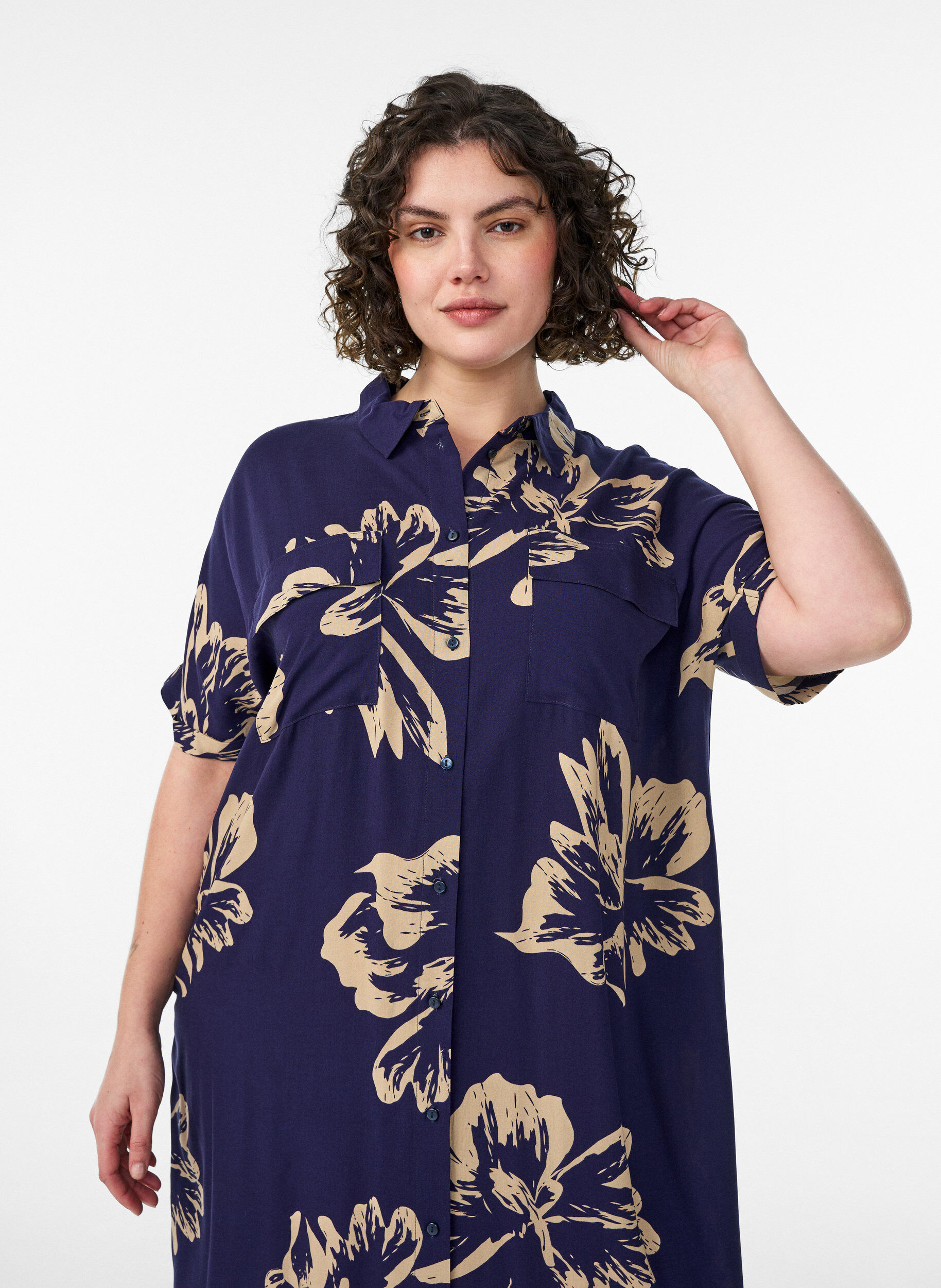 Zizzi Lyhythihainen pitk&auml; paitamekko, Sininen, Model image number 2