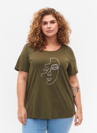 Puuvillainen t-paita kimaltavalla printillä, Ivy G. Shimmer Face, Model image number 0