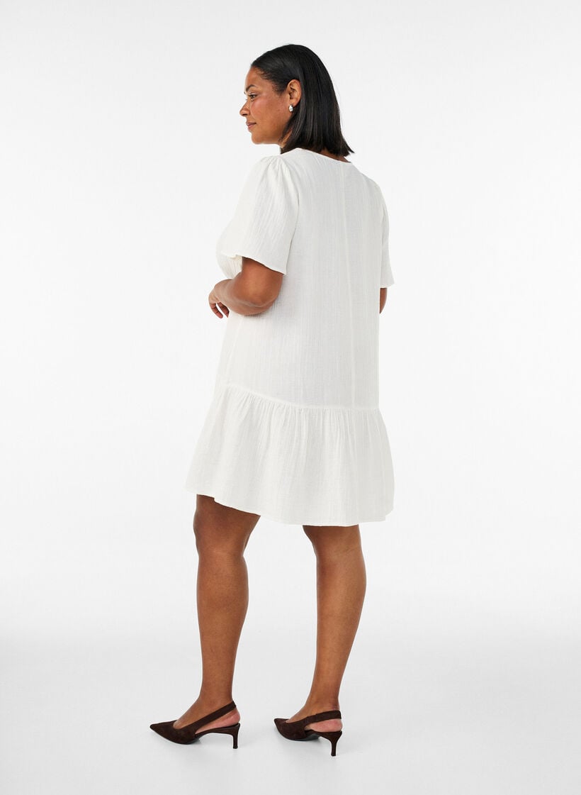 Lyhythihainen ja A-linjainen puuvillamekko, Vanilja, Model image number 2