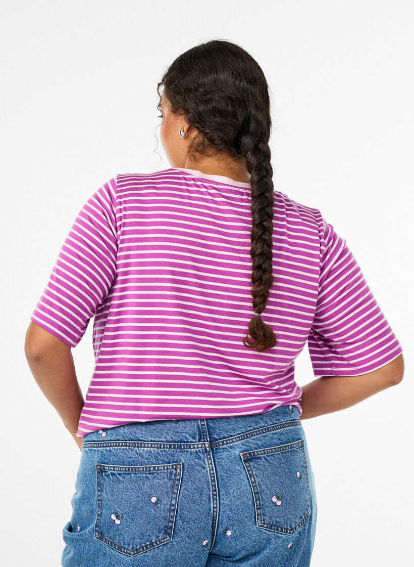 T-paita TENCEL&trade; Lyocellista ja raidoilla, Violetti, Model image number 2