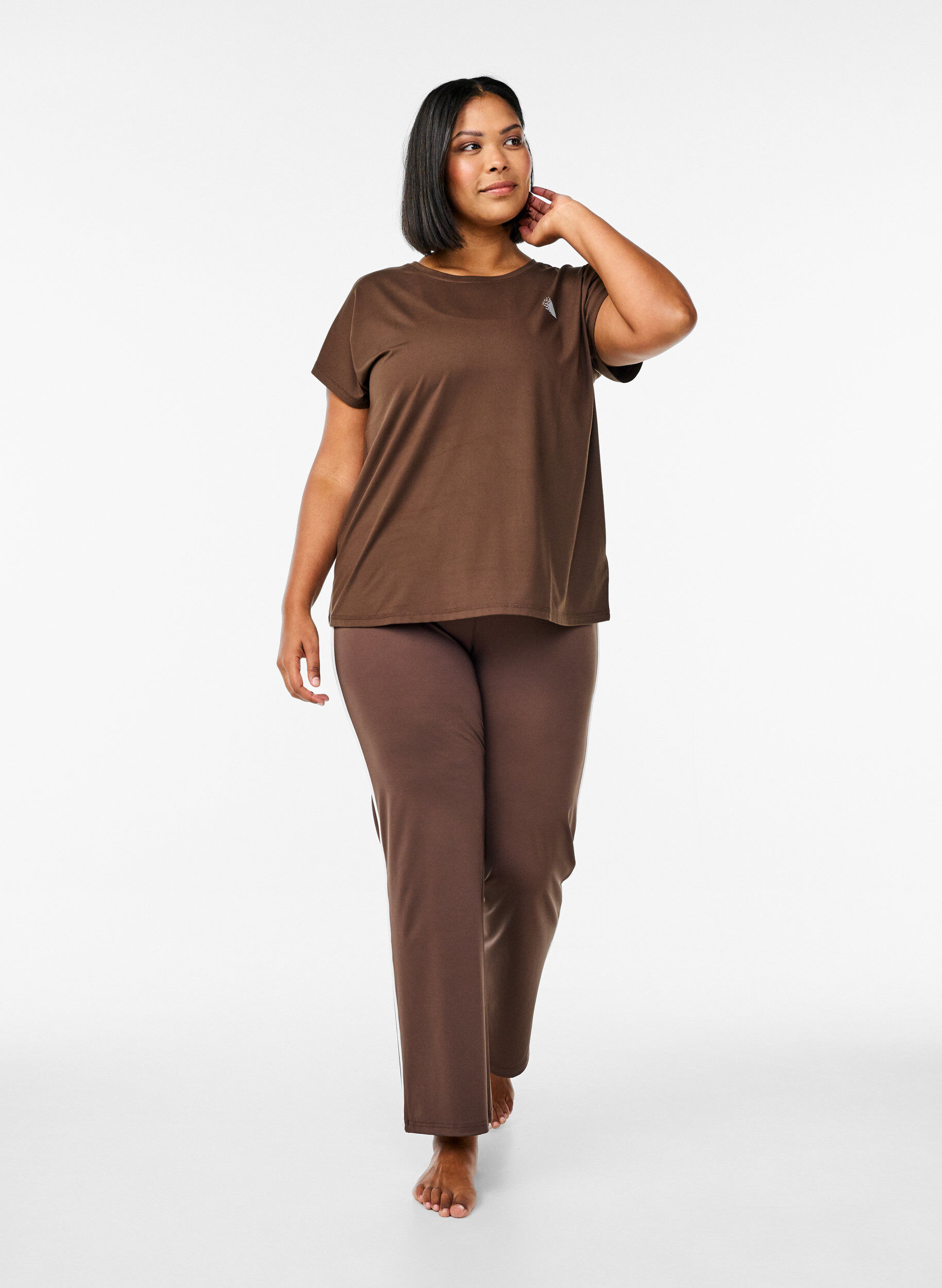 Zizzi Yksiv&auml;rinen treenipaita, Ruskea, Model image number 1