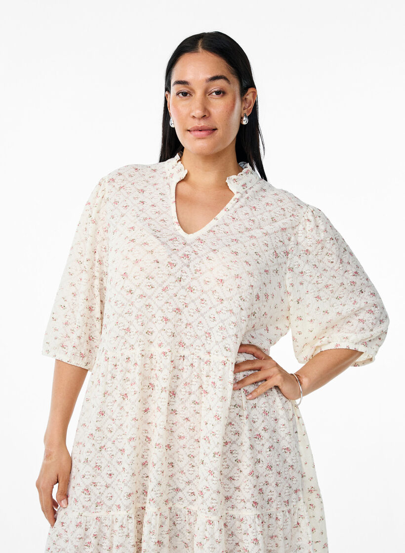 Lyhyt A-linjainen mekko puolihihoilla, Valkoinen, Model image number 2