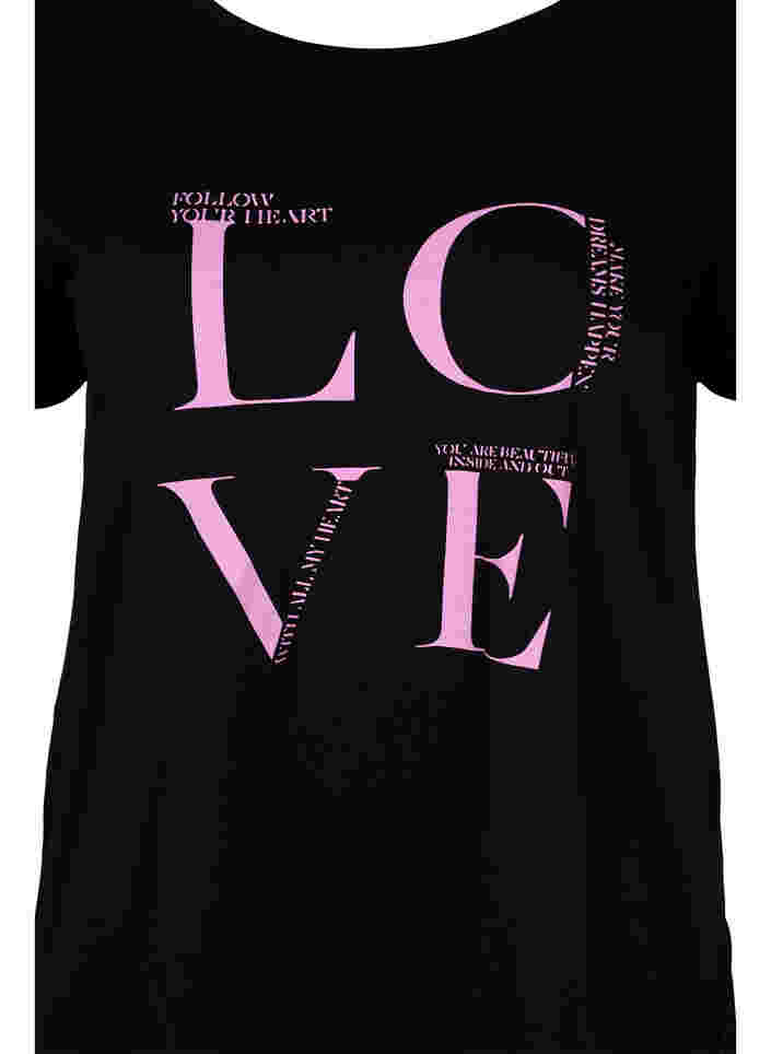 Puuvillainen t-paita printilllä, Black Cyclamen LOVE, Packshot image number 2