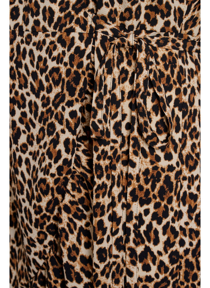 Kukallinen kietaisumekko lyhyill&auml; hihoilla, Ruskea, Packshot image number 3