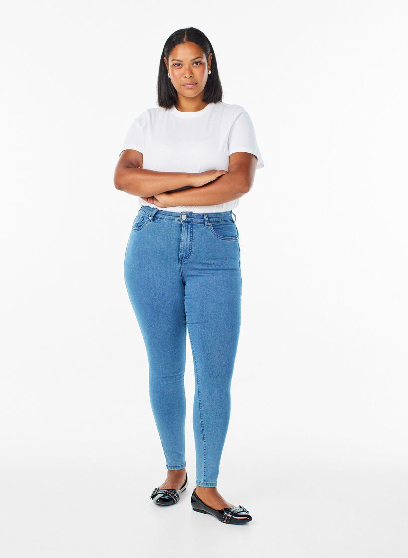 Amy korkea vy&ouml;t&auml;r&ouml;iset super slim fit -farkut, Sininen, Model image number 0
