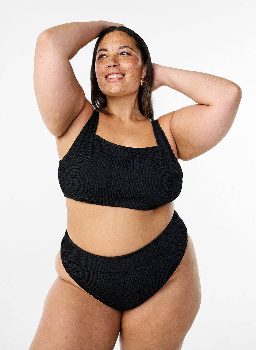 Brasiliantyyliset bikinialushousut kreppikankaasta, Musta, Model image number 0