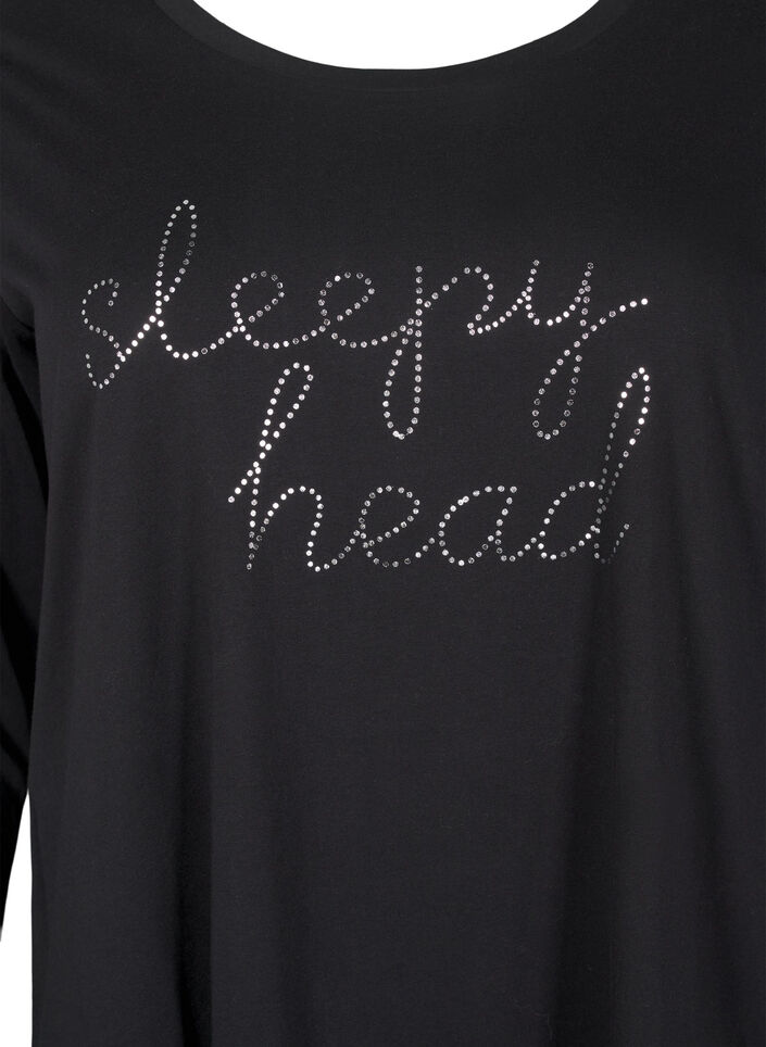 Pitkähihainen yöpaita luomupuuvillaa, Musta, Packshot image number 2