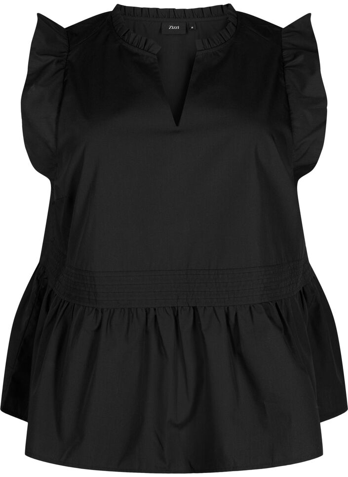 Hihaton toppi pintuck- ja röyhelöyksityiskohdilla, Musta, Packshot image number 0