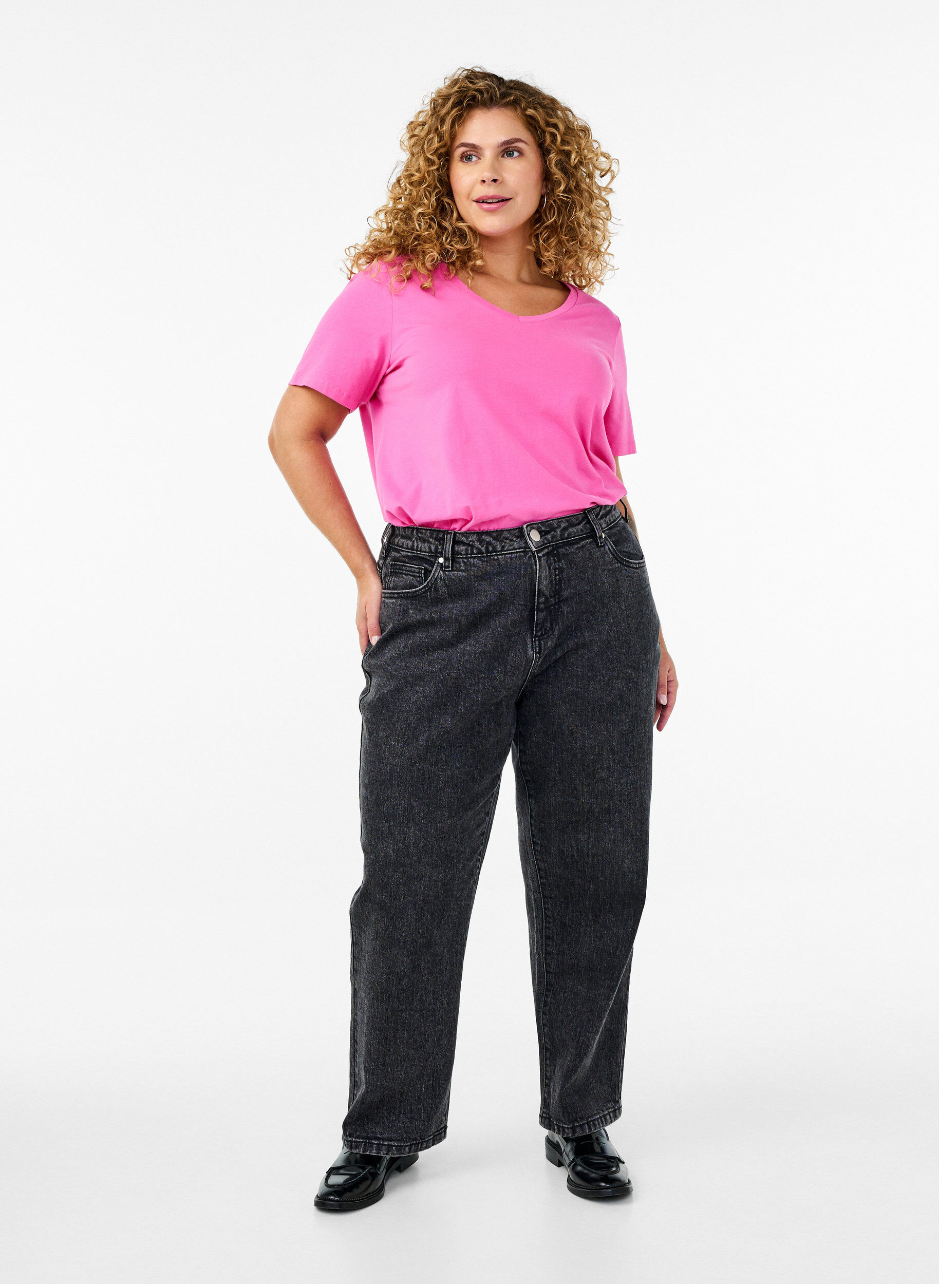 ZizziYksiv&auml;rinen perus t-paita puuvillasta, Vaaleanpunainen, Model image number 1