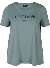 Lyhythihainen puuvillainen t-paita painatuksella, Balsam Green PARIS