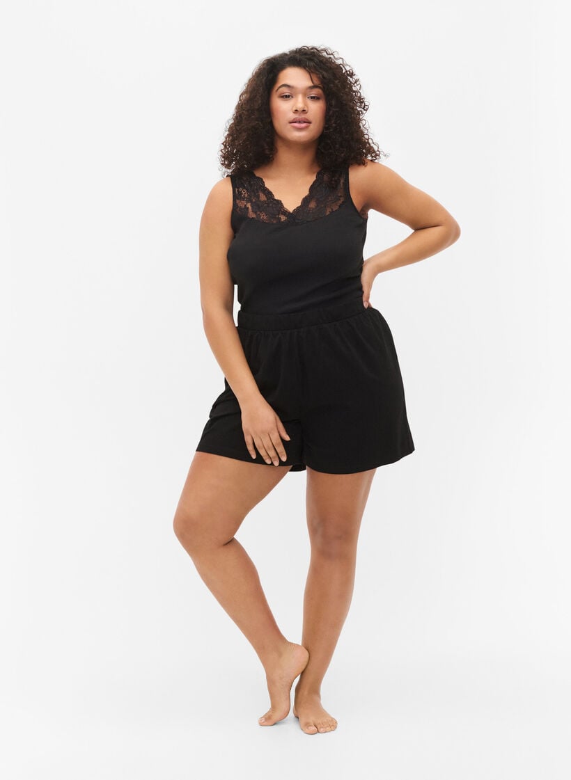 Väljät yöshortsit puuvillasekoitteesta, Musta, Model image number 1