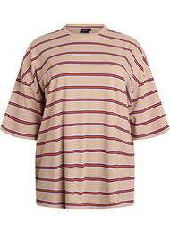 Ylisuuri T-paita raidoilla ja 1/2-hihoilla, Beige