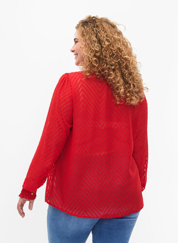 Paitapusero, jossa on röyhelöitä ja kuvioitu koostumus, Tango Red, Model image number 1