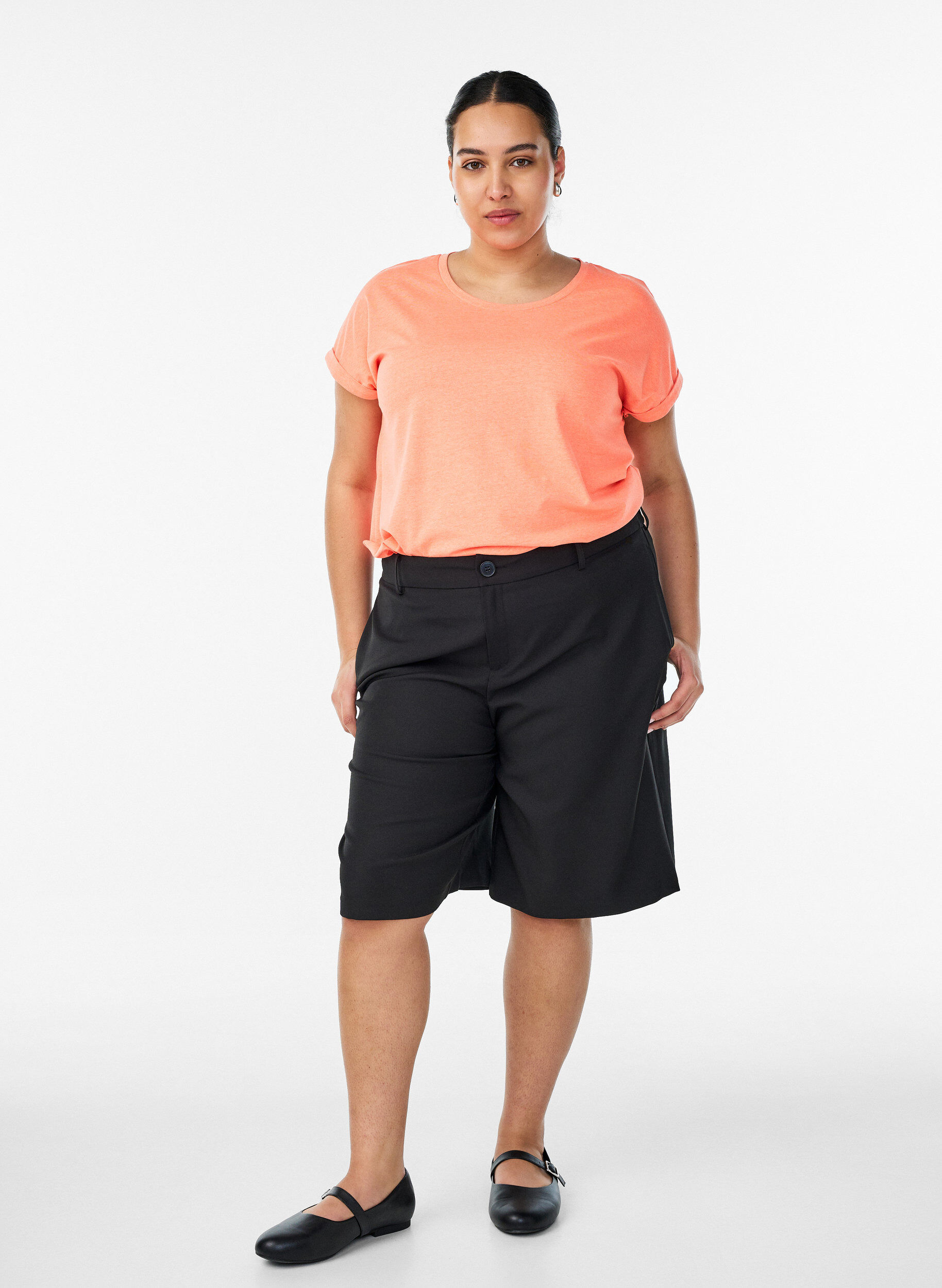 Zizzi Neonv&auml;rinen puuvillainen t-paita, Oranssi, Model image number 1