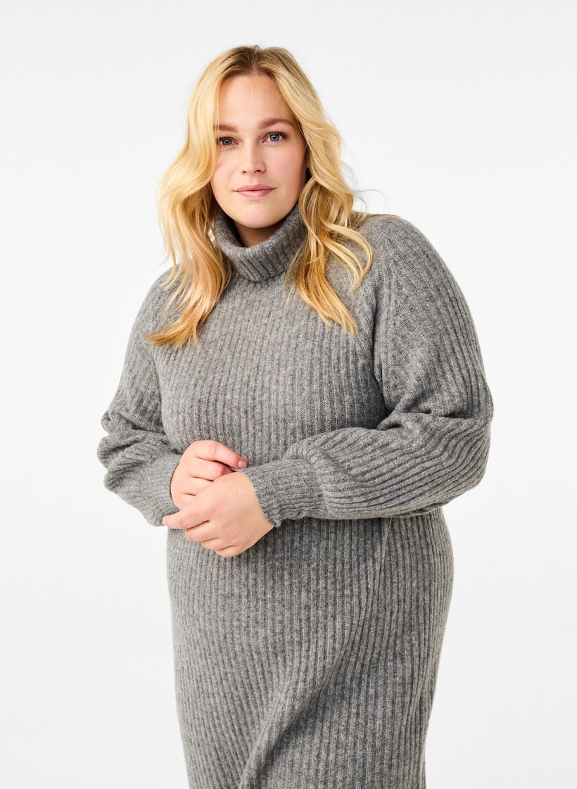 Pitkä neulemekko poolokauluksella, Medium Grey Mel., Model image number 2