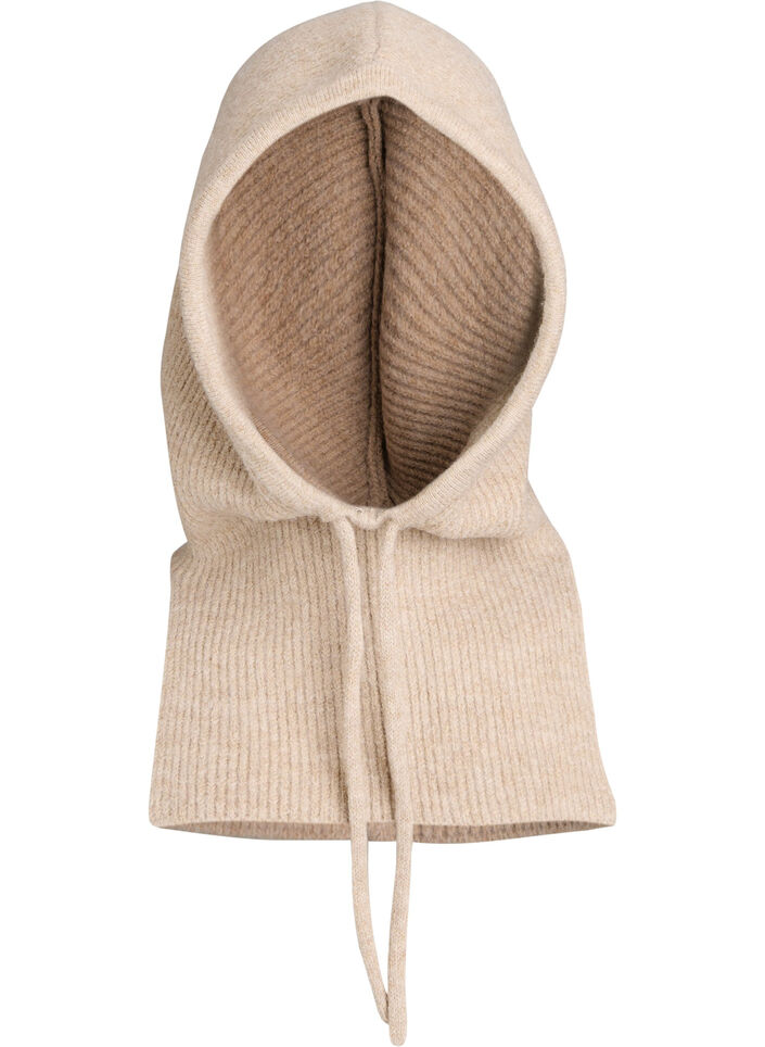 Neulottu balaclava, jossa on kiristysnauhat, Beige, Packshot image number 0