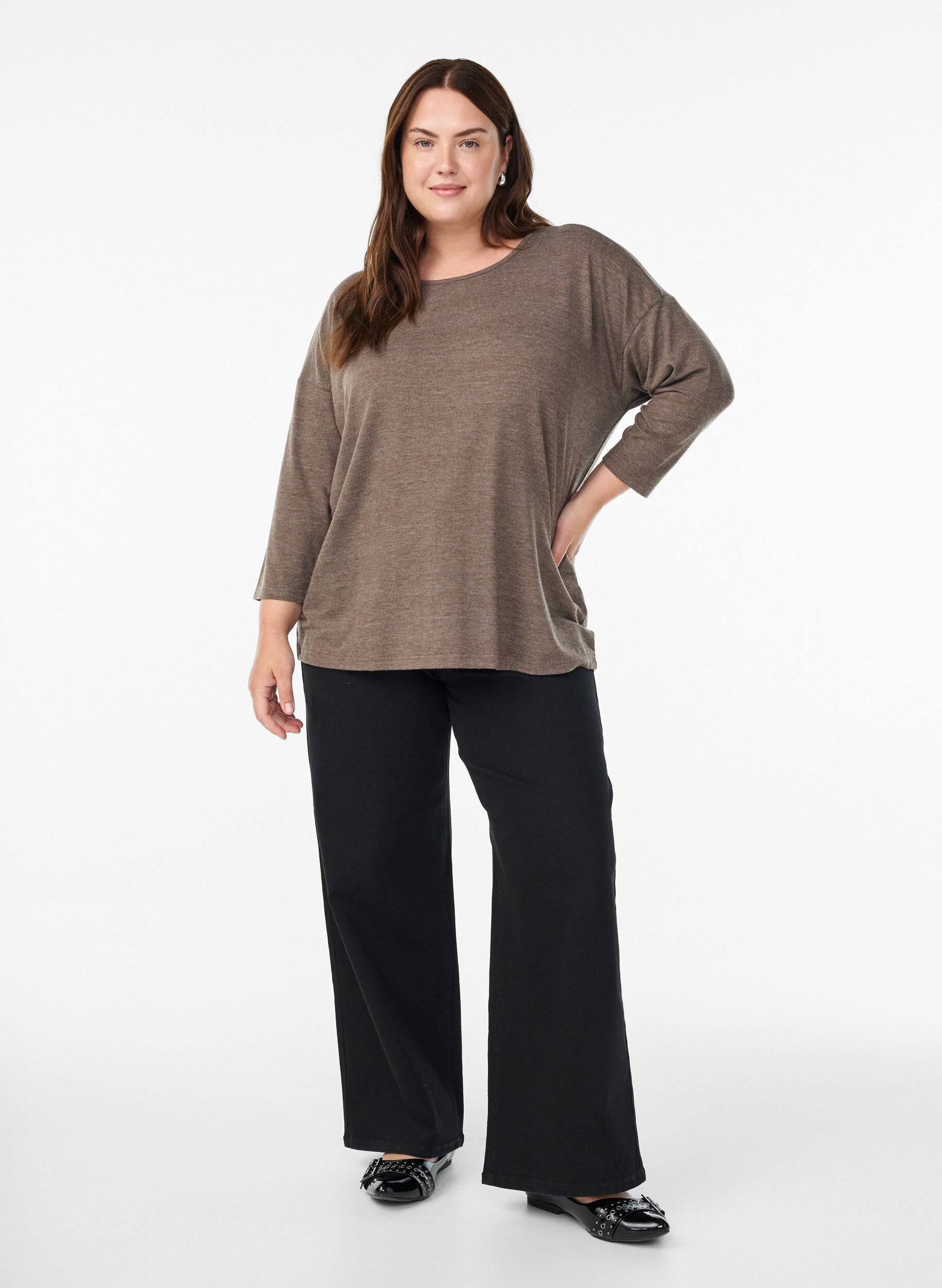 ZizziJersey -pusero 3/4-hihoilla, Ruskea, Model image number 1