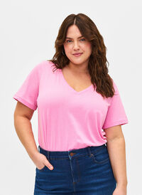 FLASH - T-paita v-pääntiellä, Begonia Pink, Model