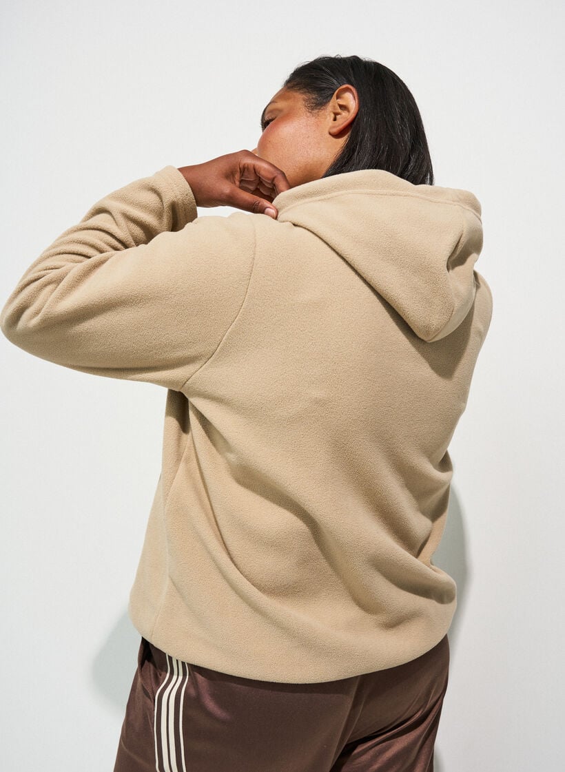 Fleece-huppari korkealla kauluksella ja brodeeratulla tekstill&auml;, Beige, Model image number 1