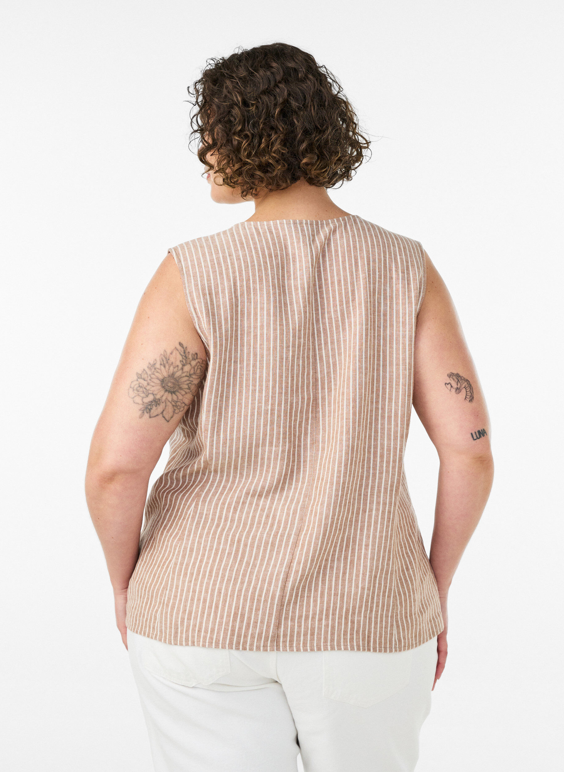 ZizziRaidallinen liivi pellavaa ja viskoosia, Beige, Model image number 2