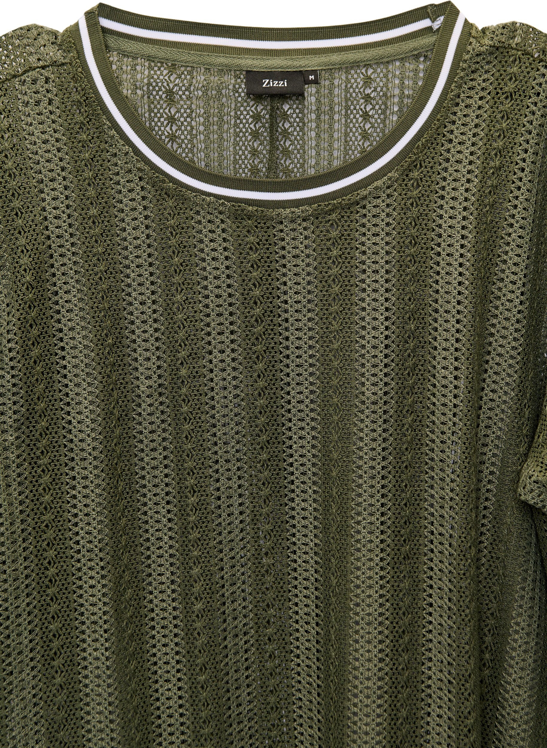 Zizzi Midimekko avoimella kuviolla ja lyhyill&auml; hihoilla, Vihre&auml;, Packshot image number 1