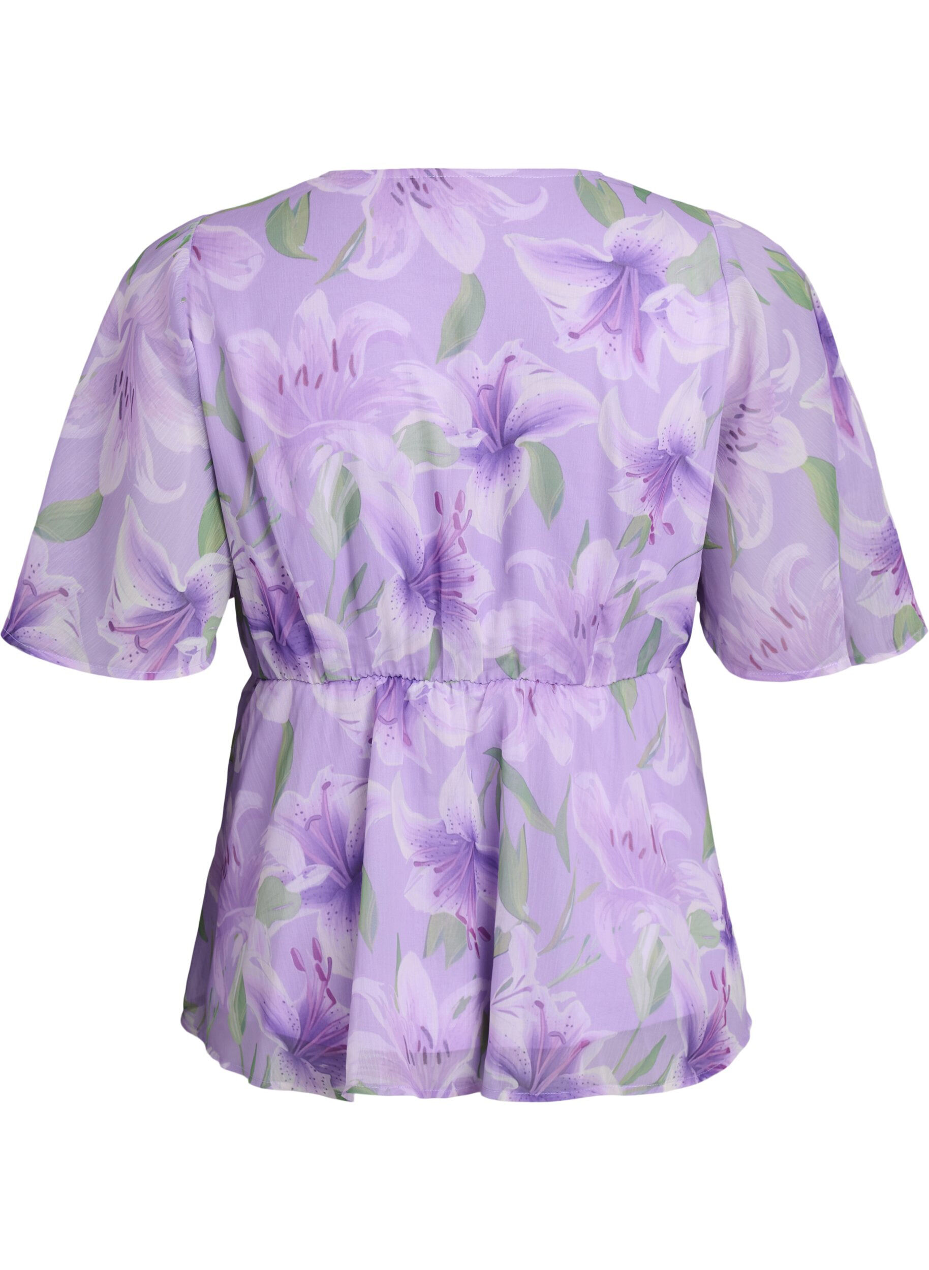 ZizziKukkakuvioinen sifonkipusero lyhyill&auml; hihoilla, Violetti, Packshot image number 1