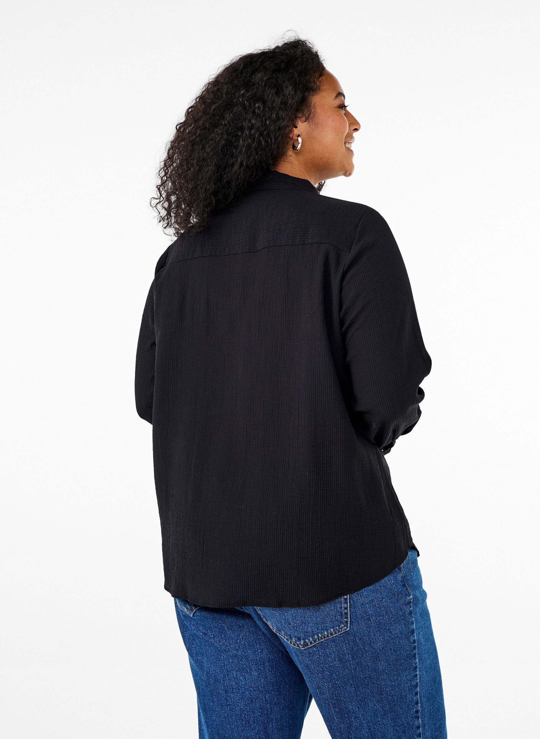 Zizzi Raidallinen tekstuurinen paita., Musta, Model image number 2