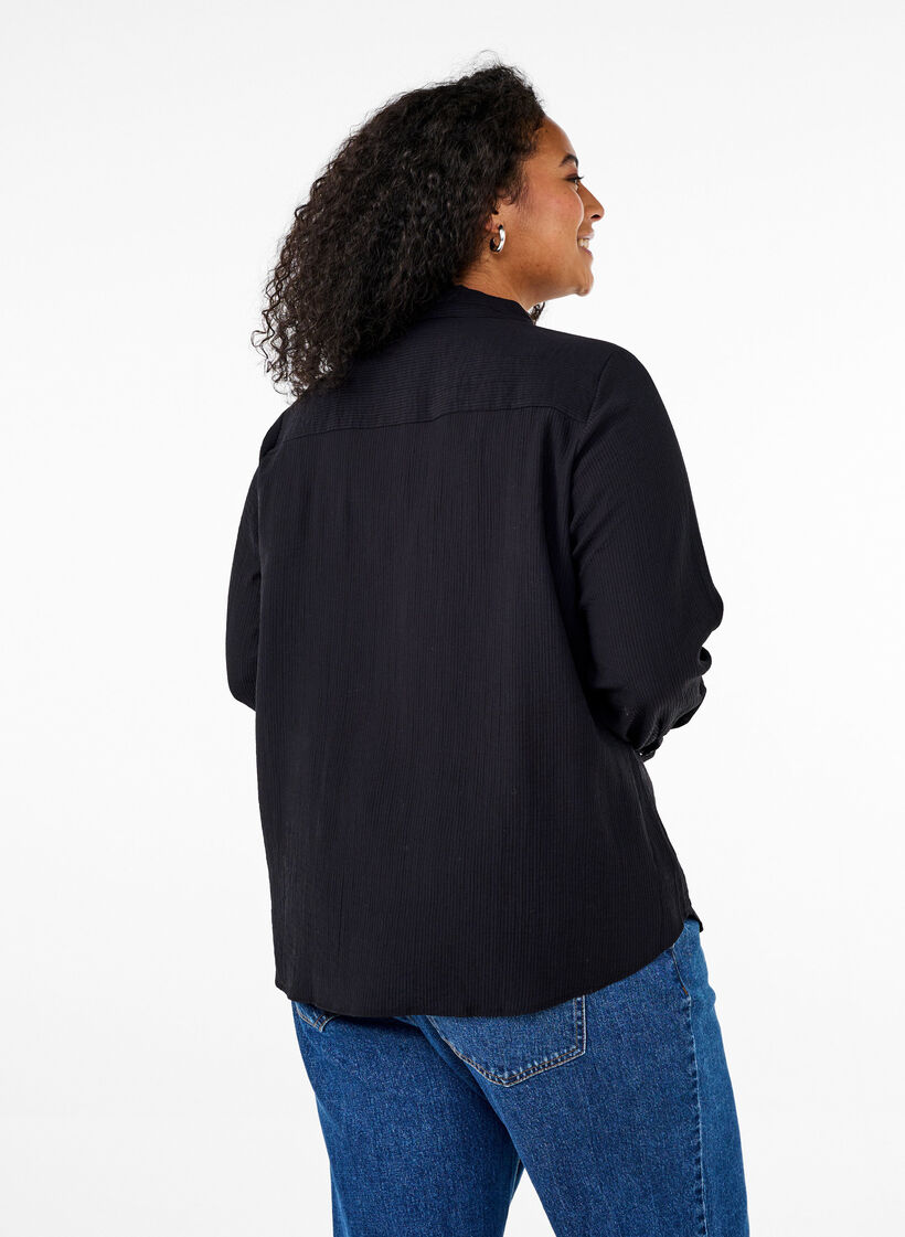 Raidallinen tekstuurinen paita., Musta, Model image number 2