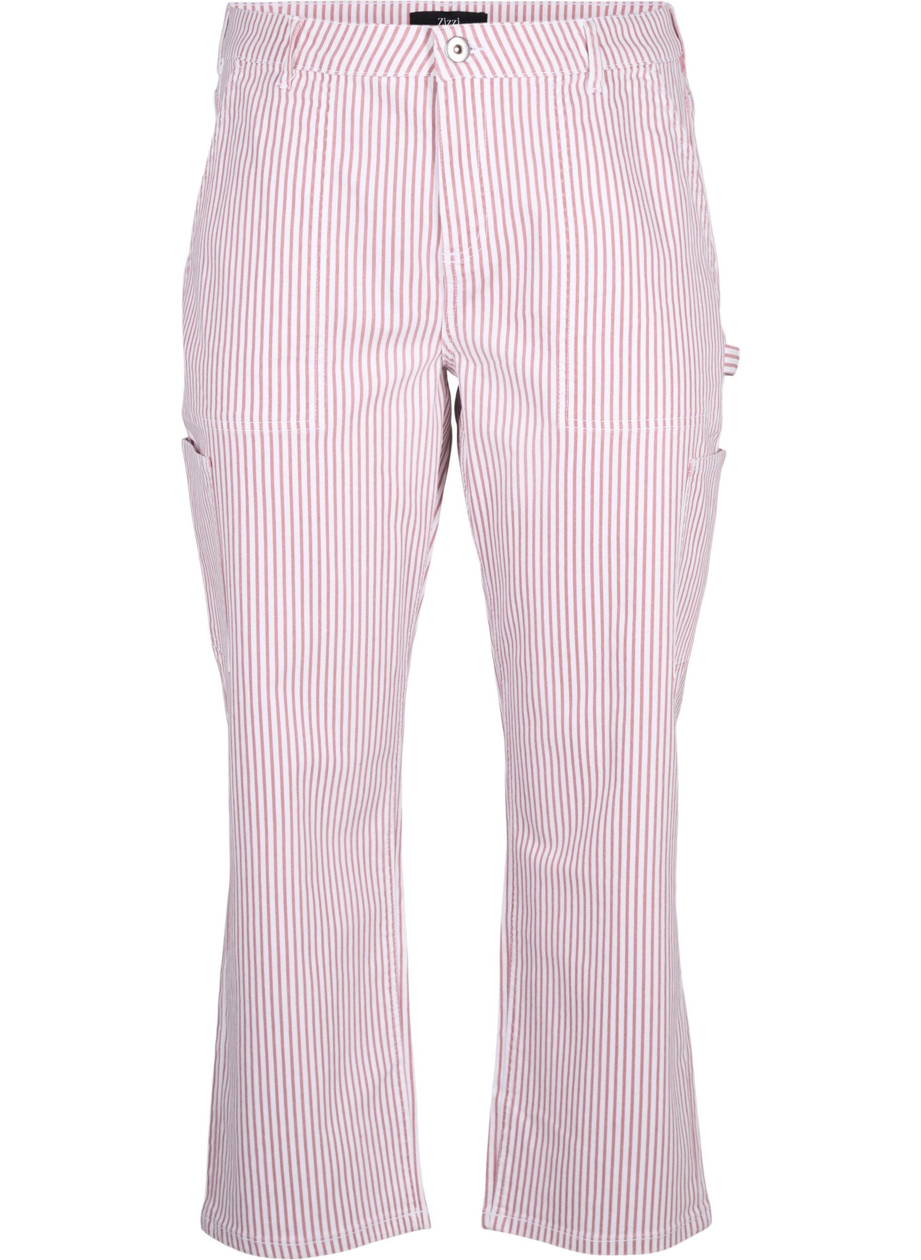 Zizzi Suoralahkeiset raidalliset cargofarkut, Rose White Stripe, Packshot image number 0