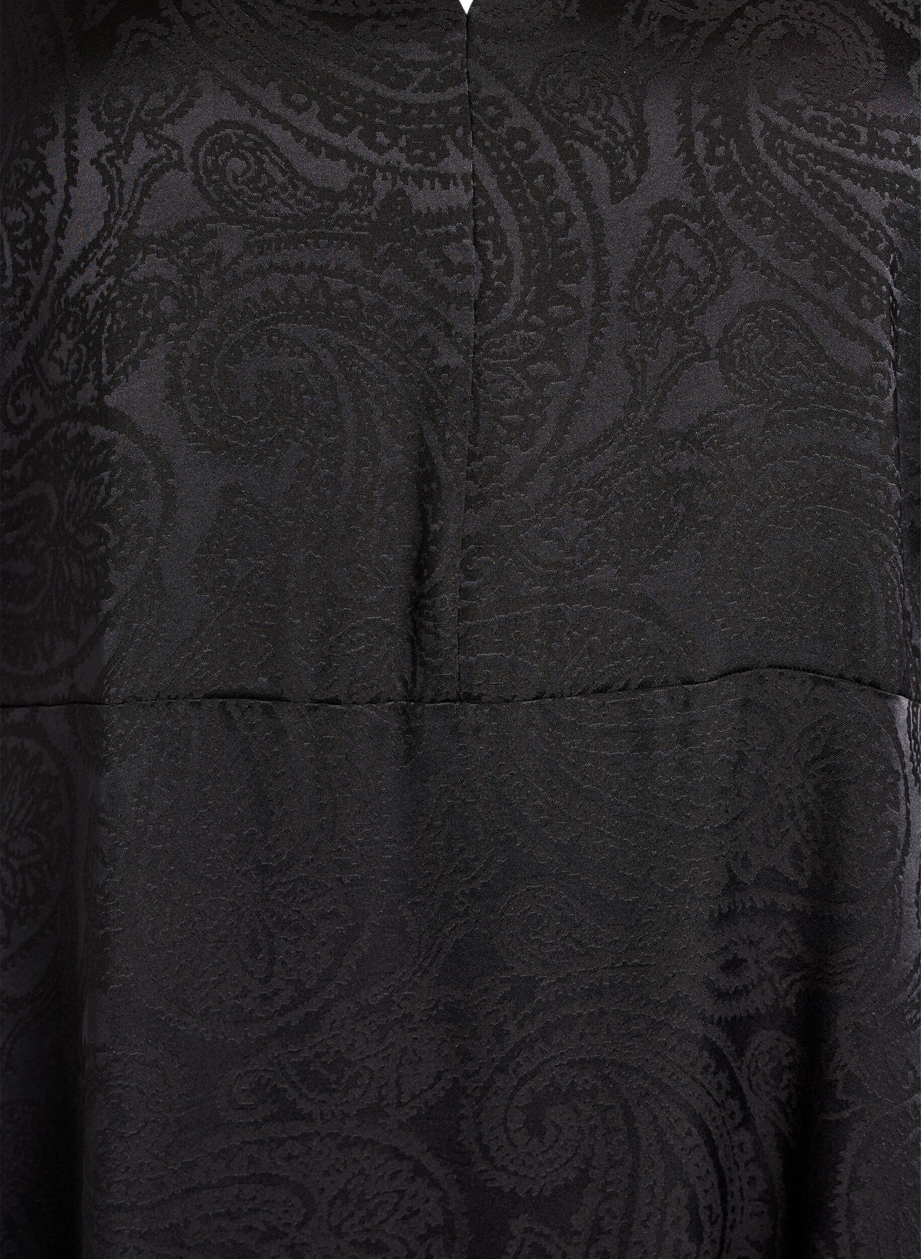 ZizziMidimittainen jacquard-mekko paisleykuviolla ja leveill&auml; hihoilla, Musta, Packshot image number 2