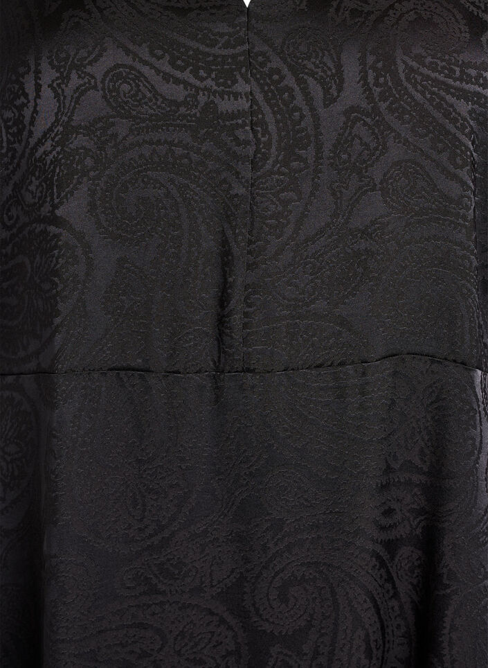 Midimittainen jacquard-mekko paisleykuviolla ja leveill&auml; hihoilla, Musta, Packshot image number 2
