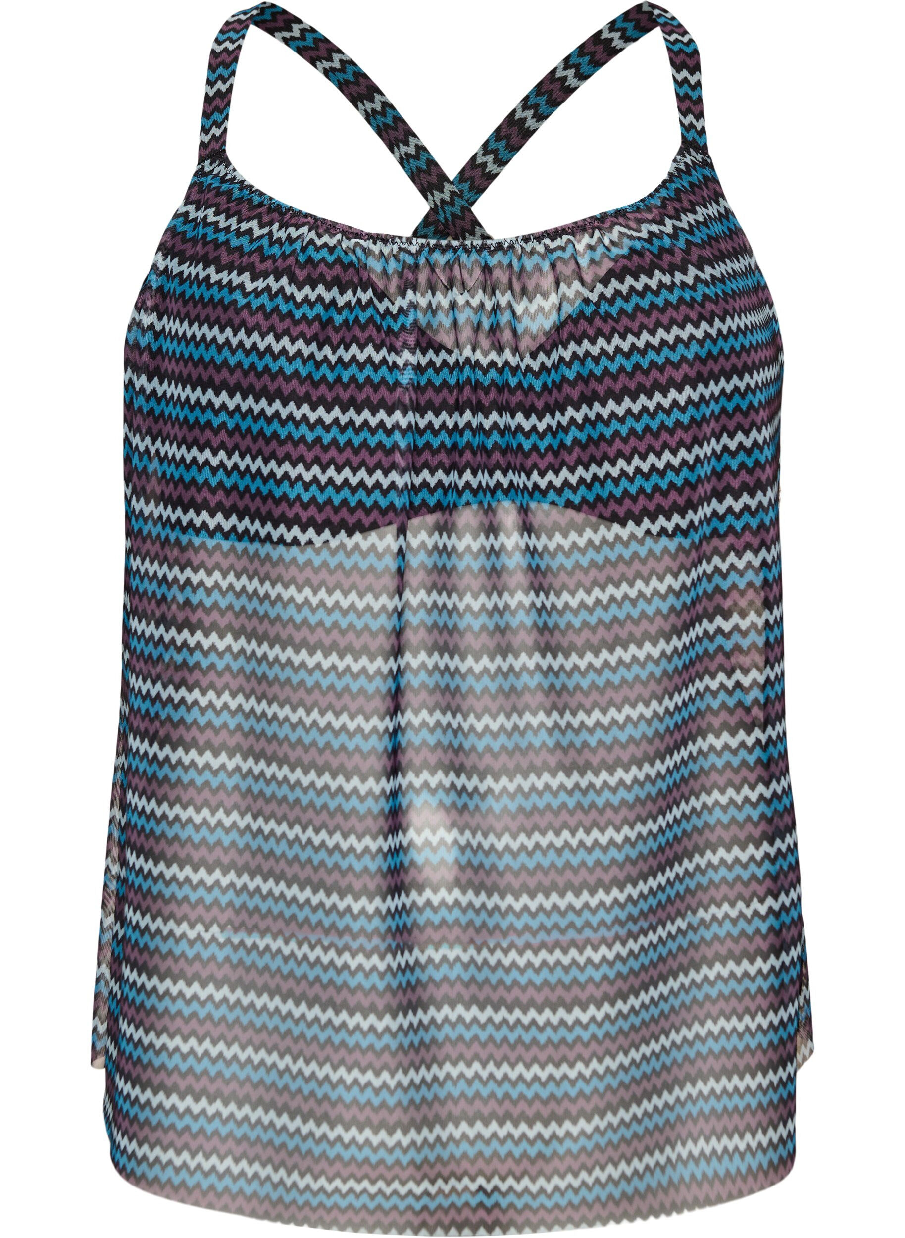 ZizziKuvioitu tankinitoppi kaarituilla ja ristikk&auml;isill&auml; olkaimilla, Sininen, Packshot image number 0