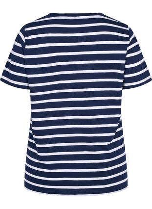 Raidallinen puuvillainen t-paita v-aukolla, Navy B White Stripe, Packshot image number 1