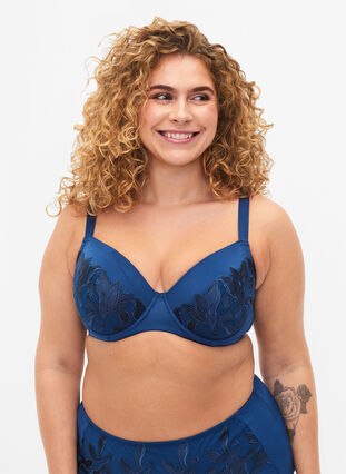 Pehmustetut kaarituelliset rintaliivit pitsillä, Sailor Blue, Model image number 0